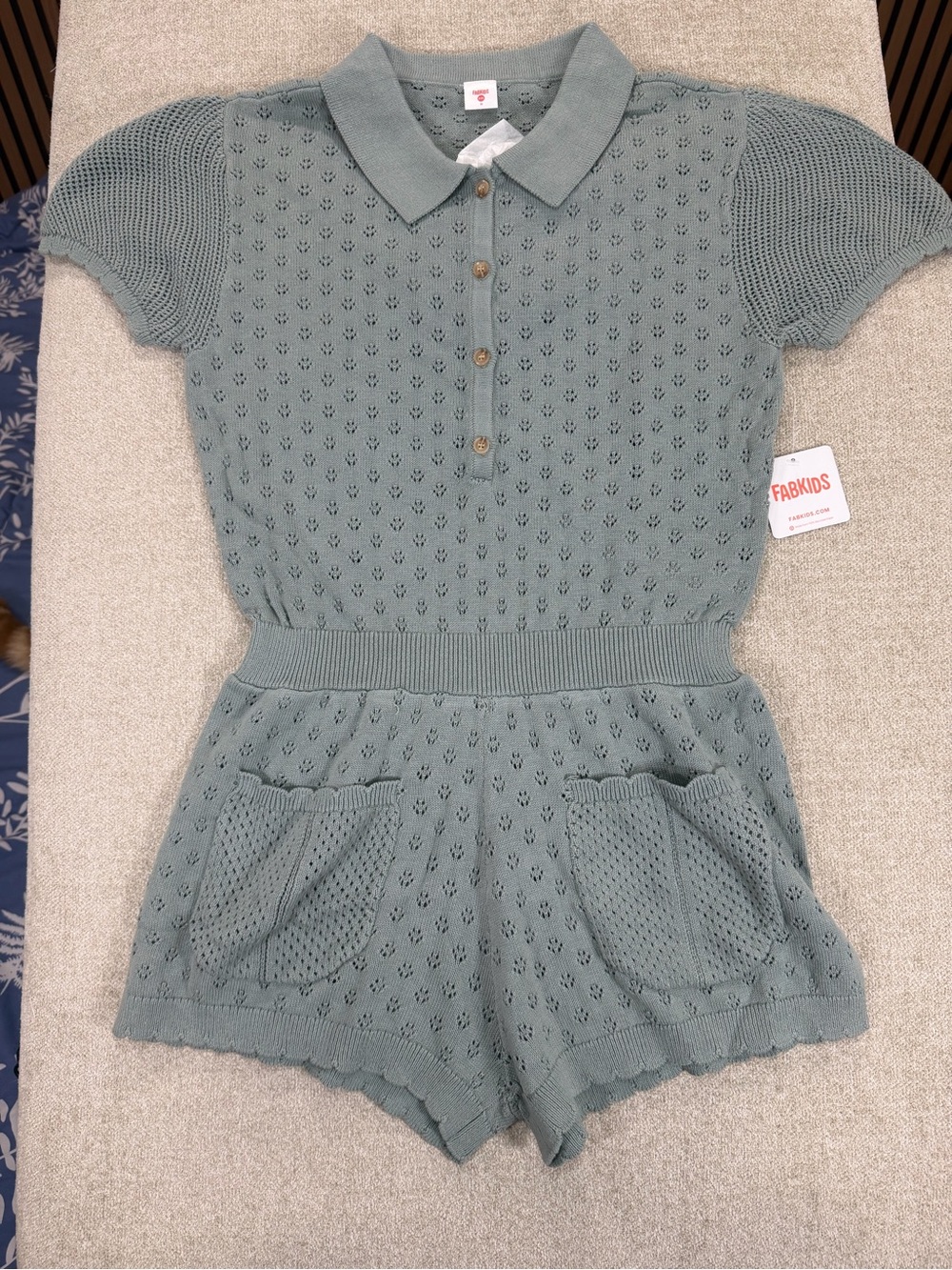 Fabkids Women's Green Knit Collared Short Sleeve Button Romper w/ Pockets 2XL
